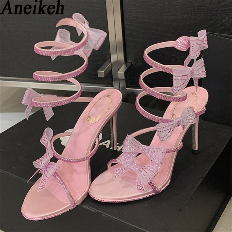 Ankle Strap Heels - Aneikeh Elegant Pink Wedding Shoes CRYSTAL