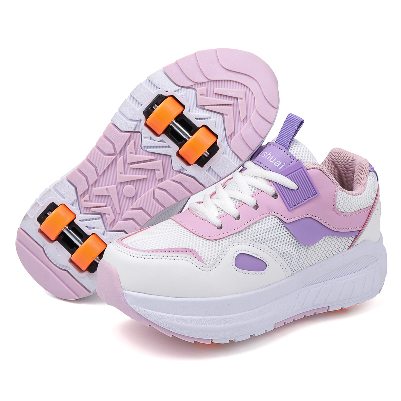 Women Shoes Sneakers - Kids Roller Skates 4 Wheels Detachable
